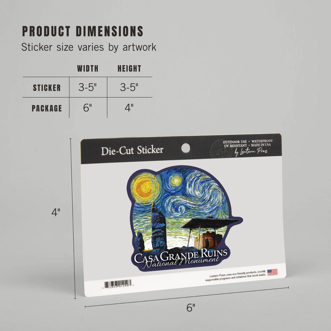 Casa Grande Ruins National Monument, Arizona, Starry Night, Contour, Lantern Press Artwork, Vinyl Sticker - Lantern Press