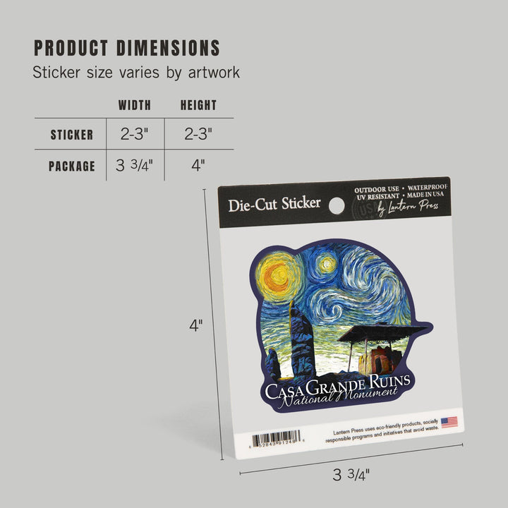 Casa Grande Ruins National Monument, Arizona, Starry Night, Contour, Lantern Press Artwork, Vinyl Sticker - Lantern Press
