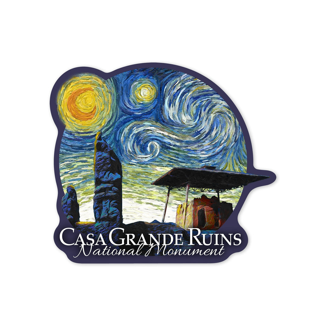 Casa Grande Ruins National Monument, Arizona, Starry Night, Contour, Lantern Press Artwork, Vinyl Sticker - Lantern Press