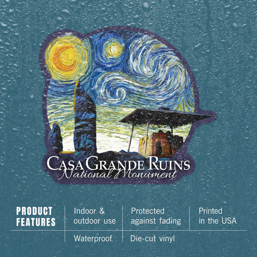 Casa Grande Ruins National Monument, Arizona, Starry Night, Contour, Lantern Press Artwork, Vinyl Sticker - Lantern Press