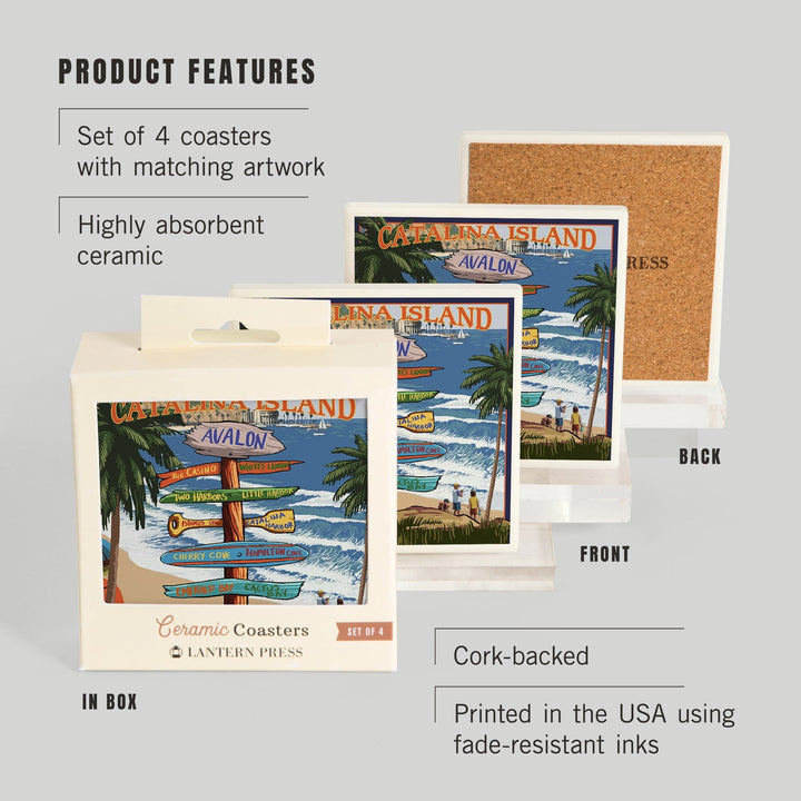 Catalina Island, California, Destination Sign, Coasters Coasters Lantern Press
