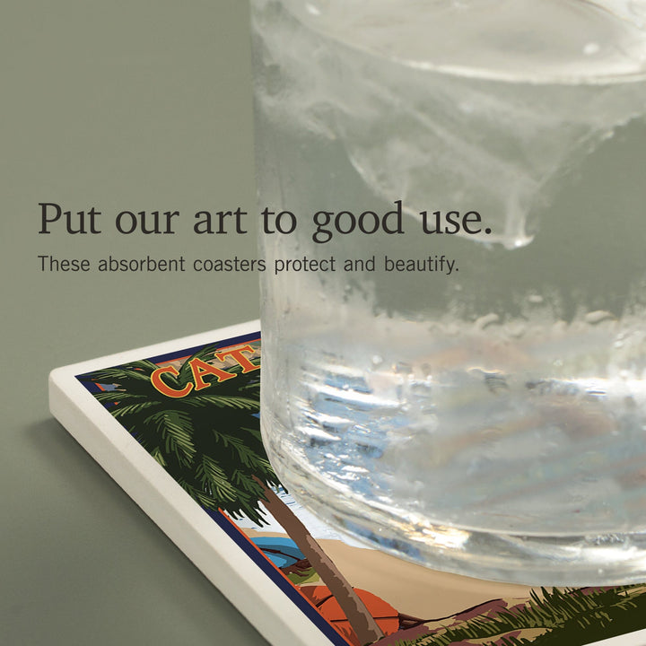 Catalina Island, California, Destination Sign, Coasters Coasters Lantern Press