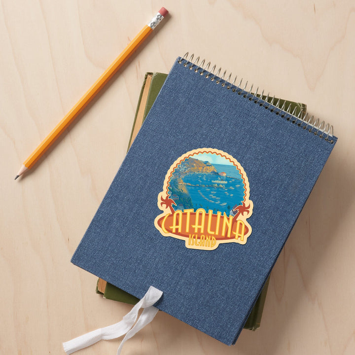Catalina Island, California, Harbor Scene, Contour, Vinyl Sticker Sticker Lantern Press