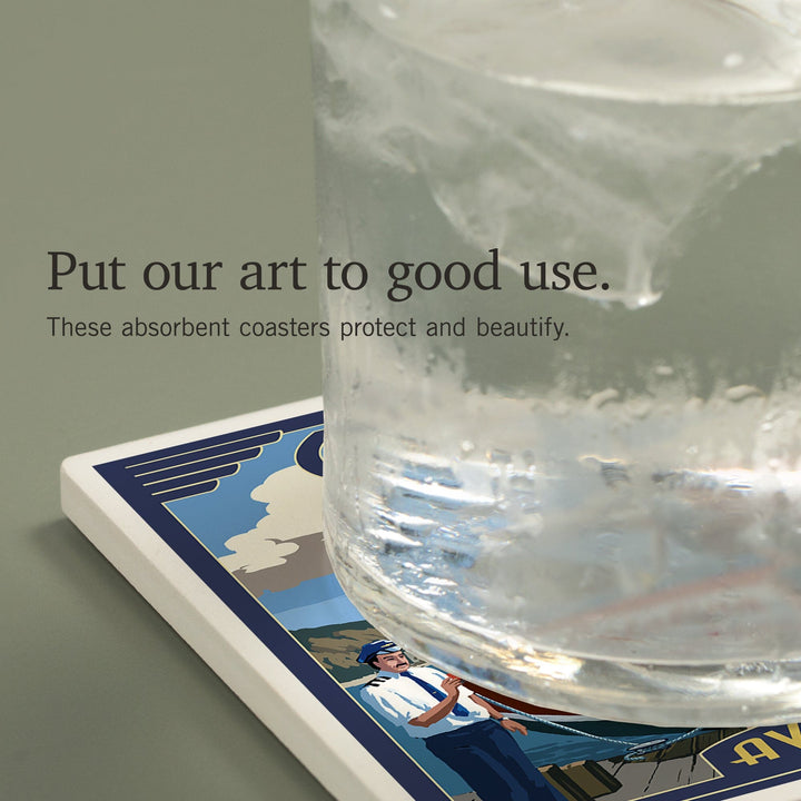 Catalina Island, California, Seaplane, Coasters Coasters Lantern Press