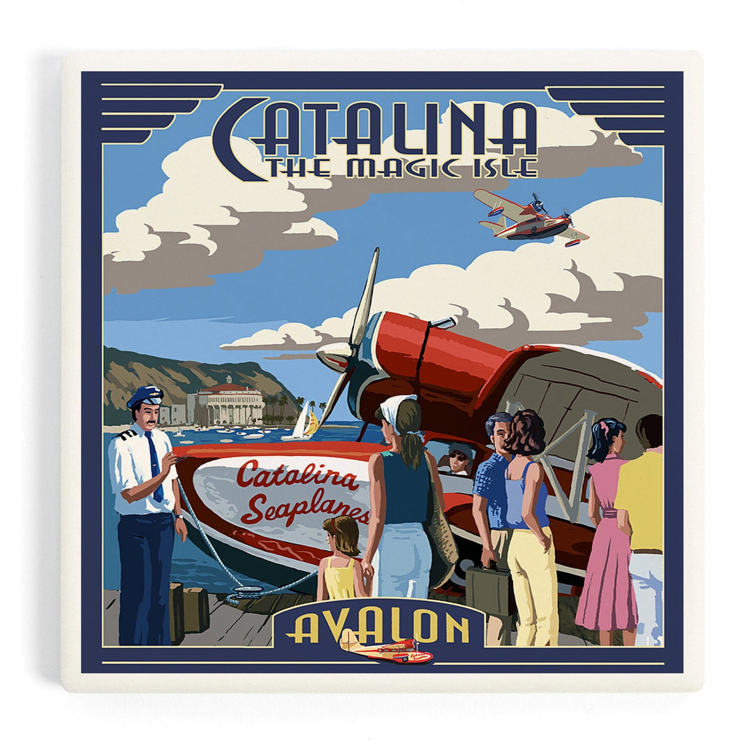 Catalina Island, California, Seaplane, Coasters Coasters Lantern Press