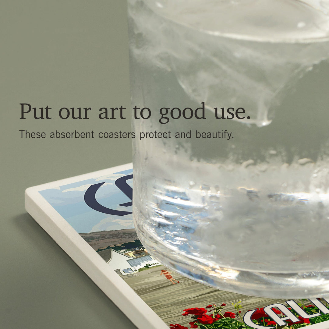 Cayucos, California, Beach and Pier Scene, Coasters Coasters Lantern Press