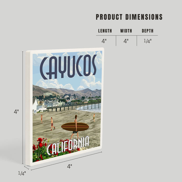 Cayucos, California, Beach and Pier Scene, Coasters Coasters Lantern Press