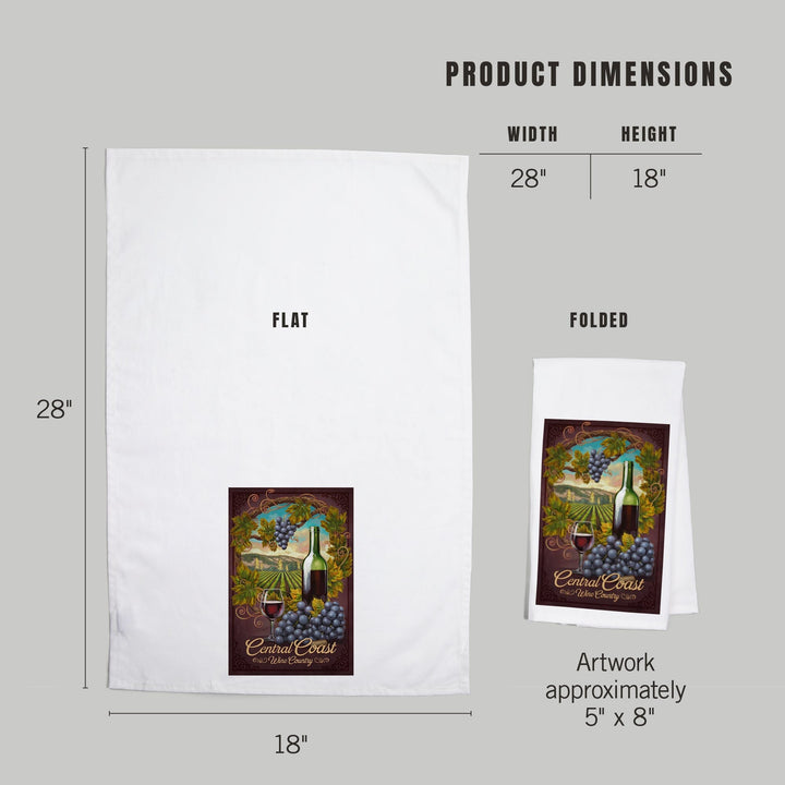 Central Coast, California, Wine Country, Organic Cotton Kitchen Tea Towels Kitchen Lantern Press