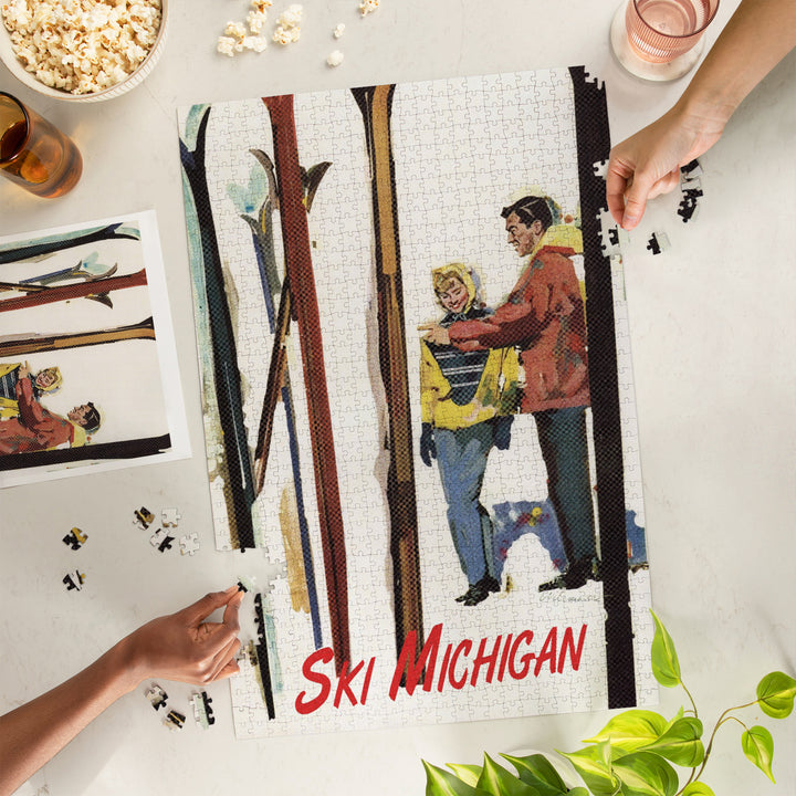 Ski Michigan, Couple by Skis in the Snow, Jigsaw Puzzle