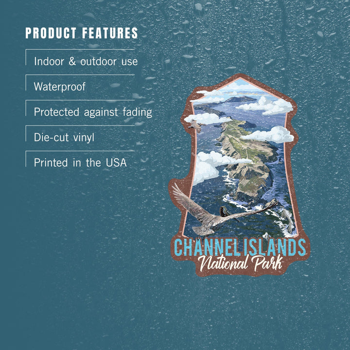 Channel Islands National Park, California, Bird's Eye View, Painterly Series, Contour, Lantern Press Artwork, Vinyl Sticker - Lantern Press