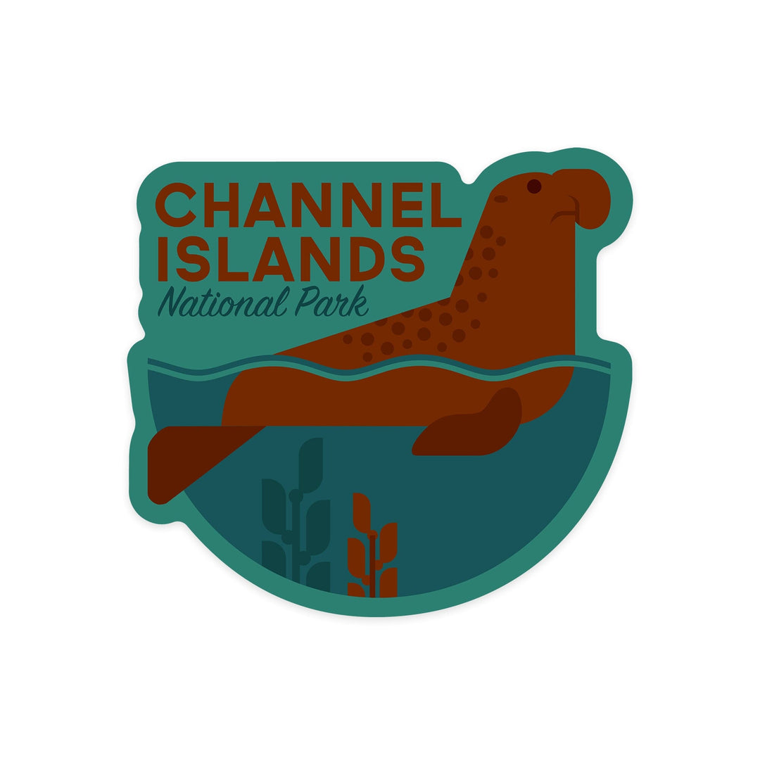 Channel Islands National Park, California, Elephant Seal, Geometric, Contour, Lantern Press Artwork, Vinyl Sticker - Lantern Press