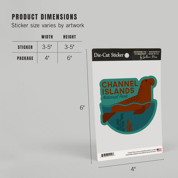 Channel Islands National Park, California, Elephant Seal, Geometric, Contour, Lantern Press Artwork, Vinyl Sticker - Lantern Press