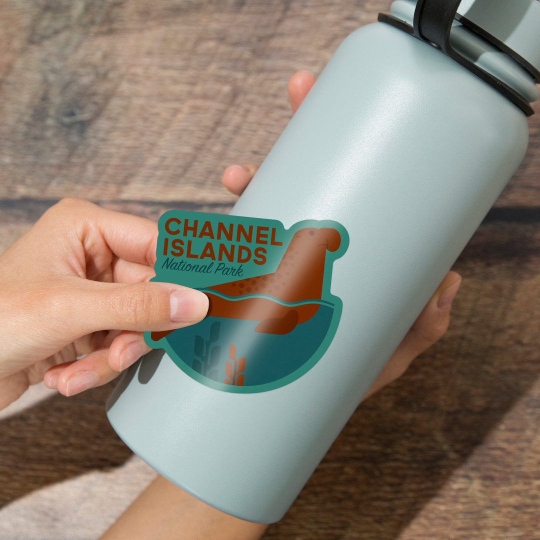 Channel Islands National Park, California, Elephant Seal, Geometric, Contour, Lantern Press Artwork, Vinyl Sticker - Lantern Press