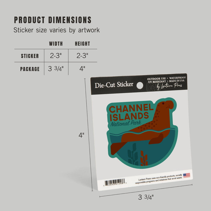 Channel Islands National Park, California, Elephant Seal, Geometric, Contour, Lantern Press Artwork, Vinyl Sticker - Lantern Press