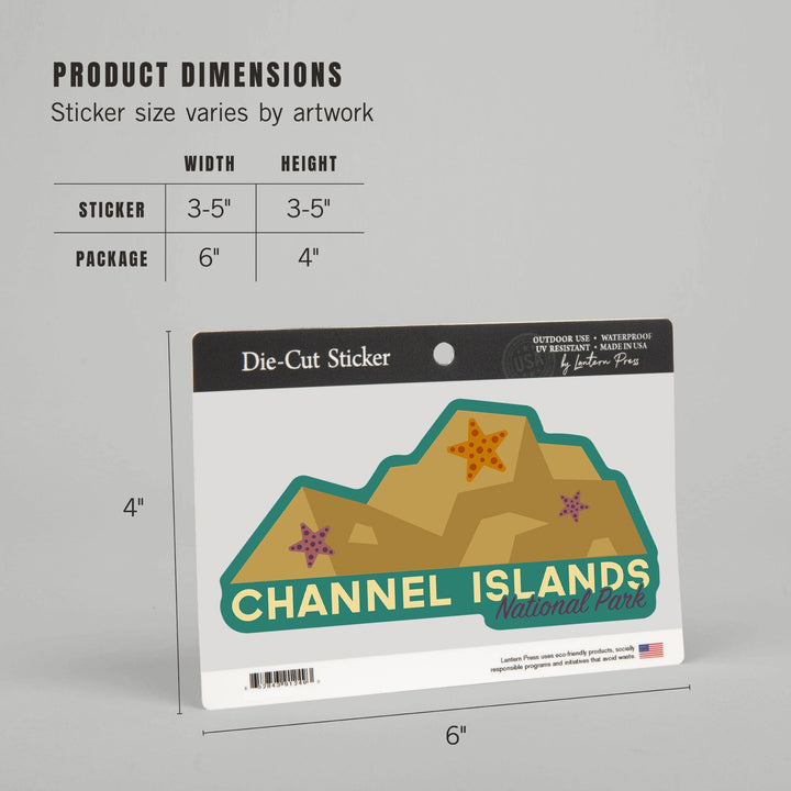 Channel Islands National Park, California, Starfish, Geometric, Contour, Vinyl Sticker Sticker Lantern Press