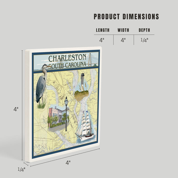 Charleston, South Carolina, Nautical Chart, Coasters Coasters Lantern Press