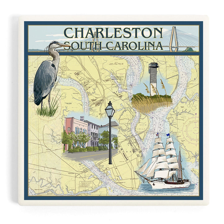 Charleston, South Carolina, Nautical Chart, Coasters Coasters Lantern Press Coaster