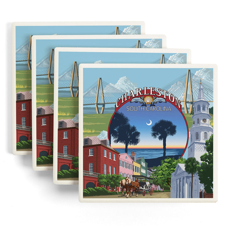 Charleston, South Carolina, Town Views, Coasters Coasters Lantern Press