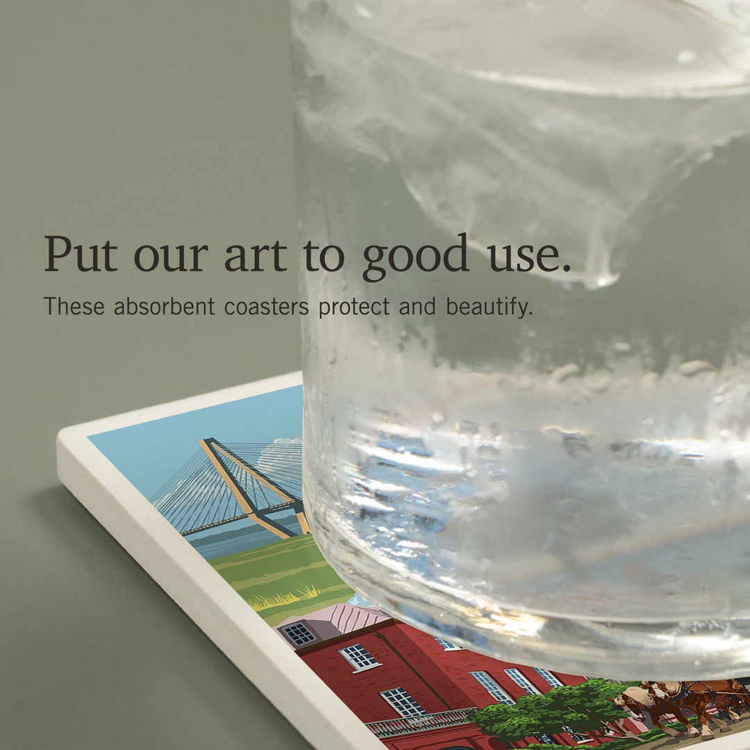 Charleston, South Carolina, Town Views, Coasters Coasters Lantern Press