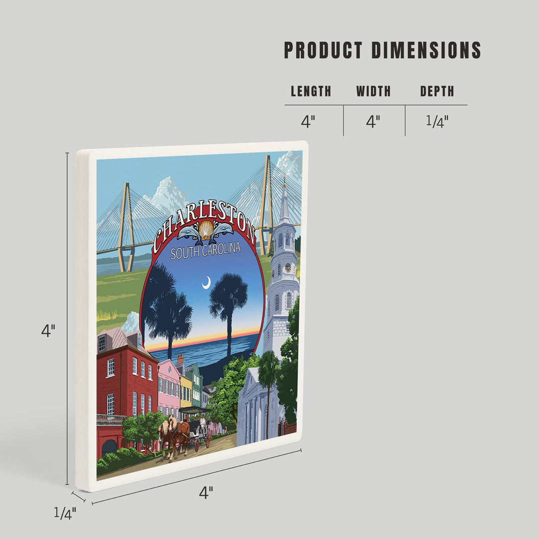 Charleston, South Carolina, Town Views, Coasters Coasters Lantern Press