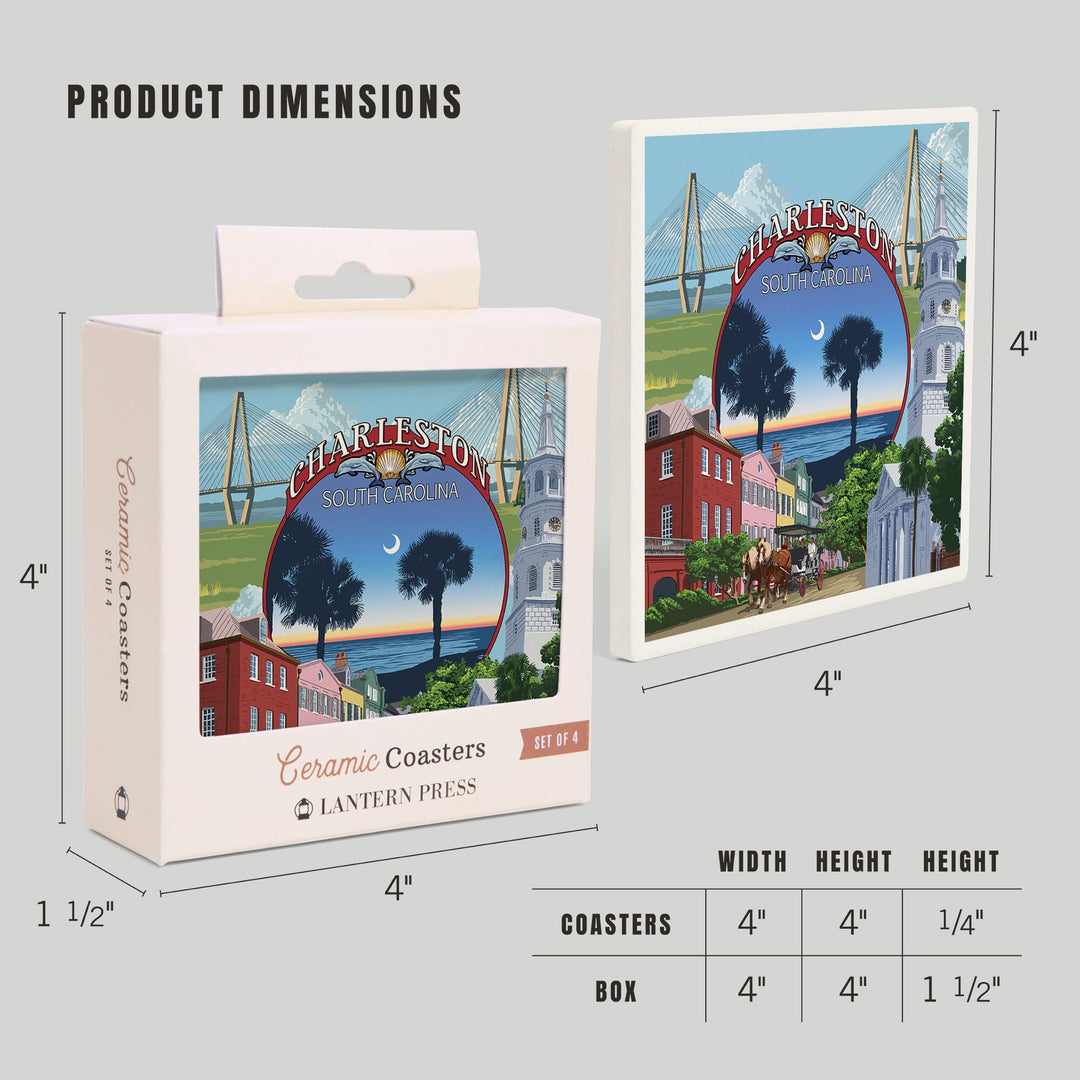 Charleston, South Carolina, Town Views, Coasters Coasters Lantern Press