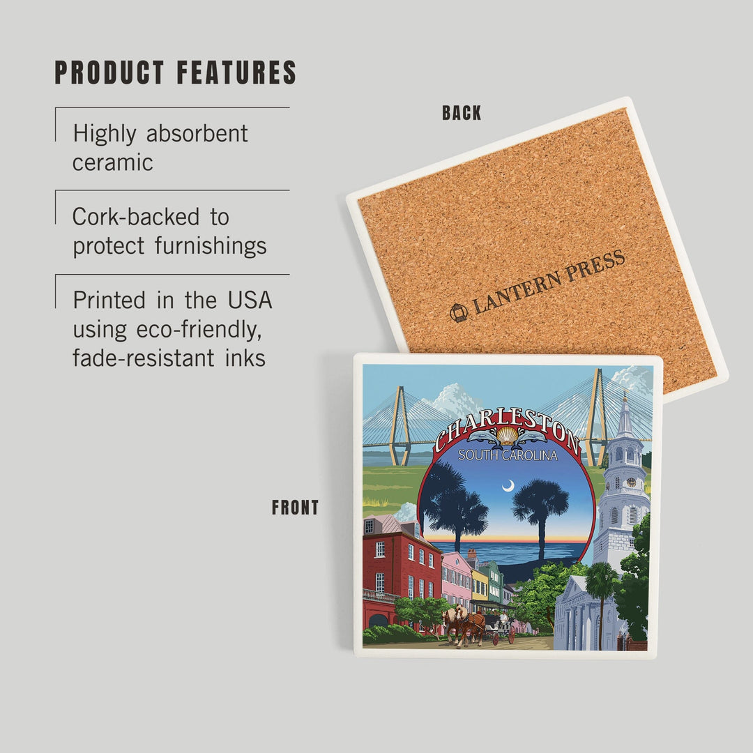 Charleston, South Carolina, Town Views, Coasters Coasters Lantern Press