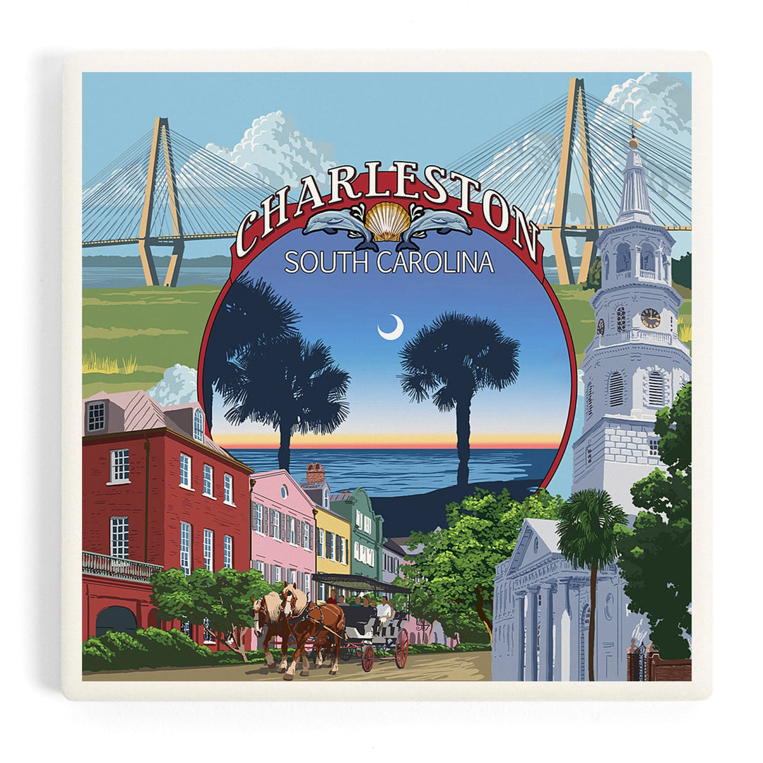 Charleston, South Carolina, Town Views, Coasters Coasters Lantern Press Coaster
