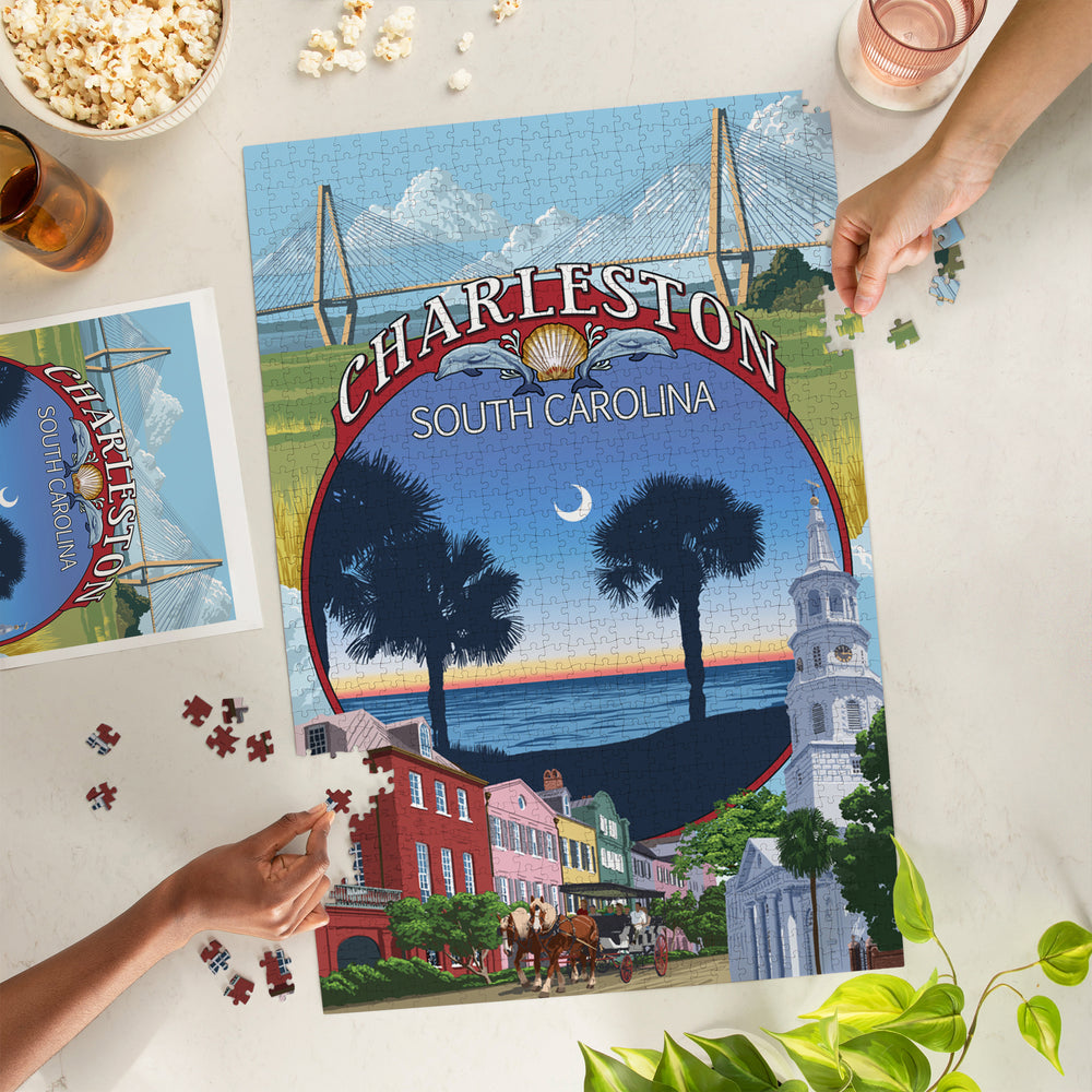 Charleston, South Carolina, Town Views, Jigsaw Puzzle Puzzle Lantern Press