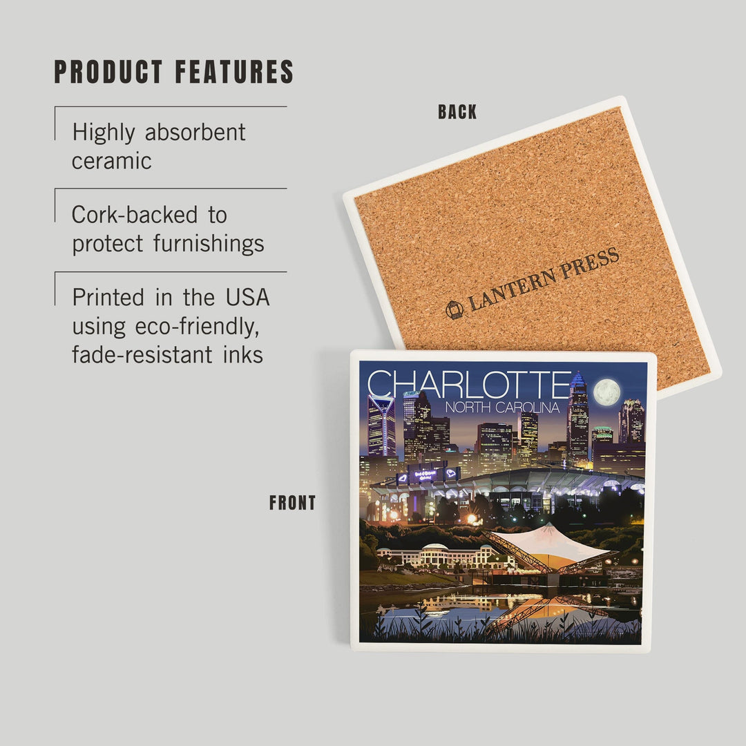 Charlotte, North Carolina, Skyline at Night, Coasters Coasters Lantern Press
