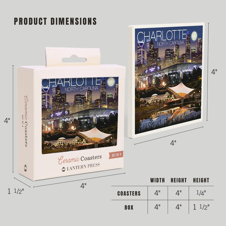 Charlotte, North Carolina, Skyline at Night, Coasters Coasters Lantern Press