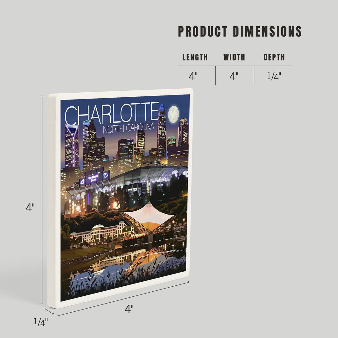 Charlotte, North Carolina, Skyline at Night, Coasters Coasters Lantern Press