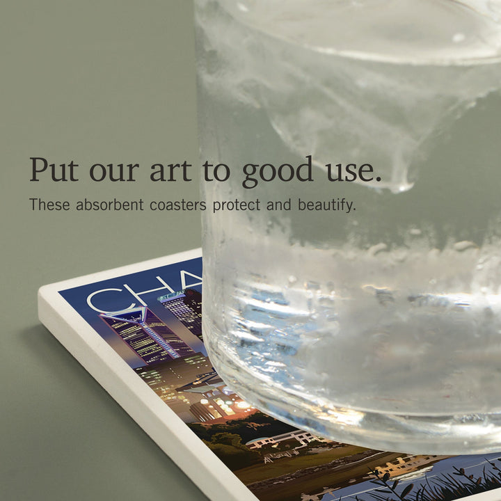 Charlotte, North Carolina, Skyline at Night, Coasters Coasters Lantern Press