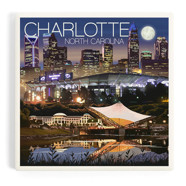 Charlotte, North Carolina, Skyline at Night, Coasters Coasters Lantern Press Coaster