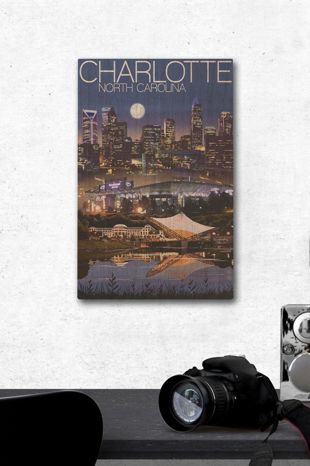 Charlotte, North Carolina, Skyline at Night, Lantern Press Artwork, Wood Signs and Postcards - Lantern Press