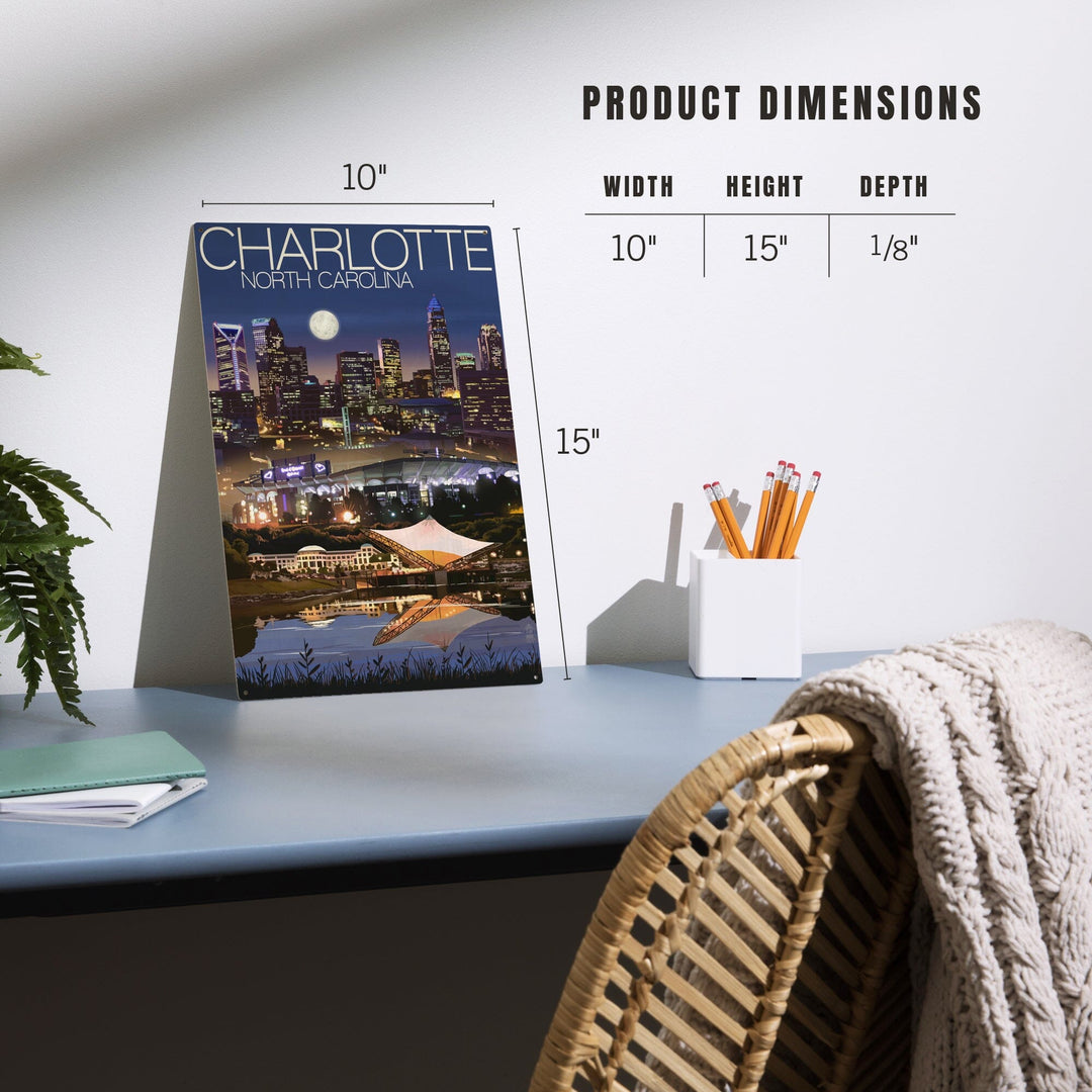 Charlotte, North Carolina, Skyline at Night, Lantern Press Artwork, Wood Signs and Postcards - Lantern Press