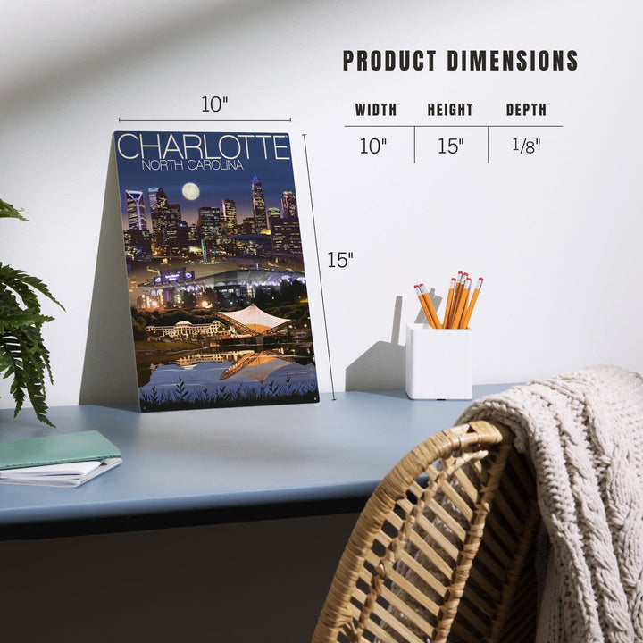Charlotte, North Carolina, Skyline at Night, Lantern Press Artwork, Wood Signs and Postcards - Lantern Press