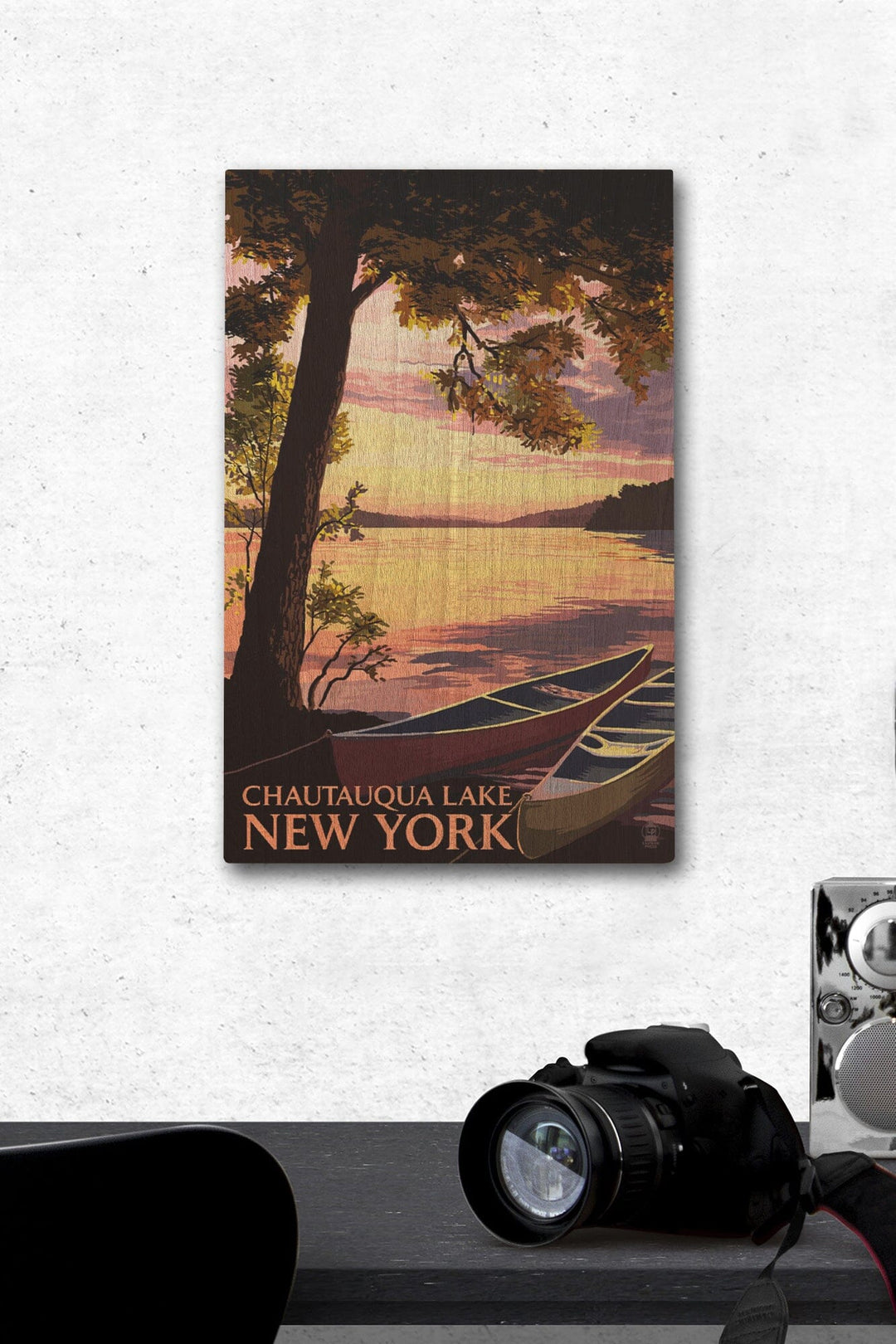 Chautauqua Lake, New York, Canoe and Lake at Sunset, Lantern Press Artwork, Wood Signs and Postcards - Lantern Press