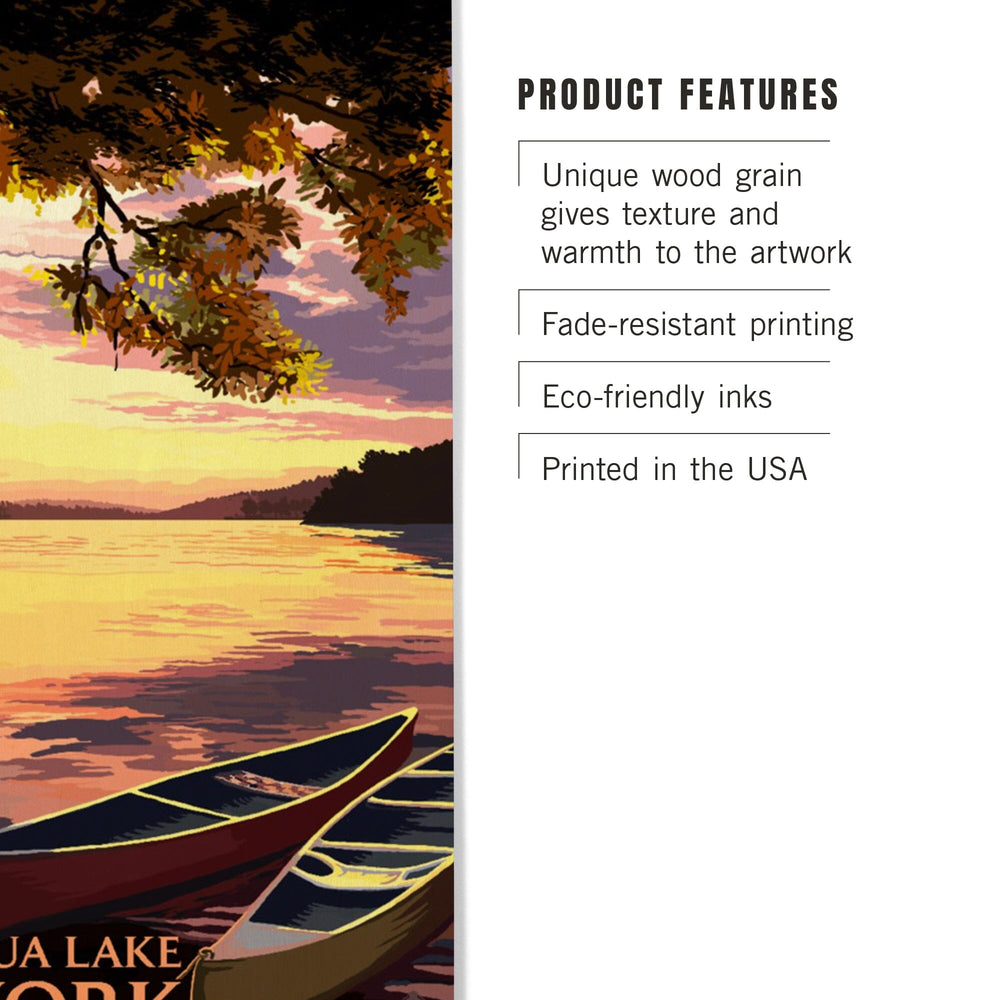 Chautauqua Lake, New York, Canoe and Lake at Sunset, Lantern Press Artwork, Wood Signs and Postcards - Lantern Press