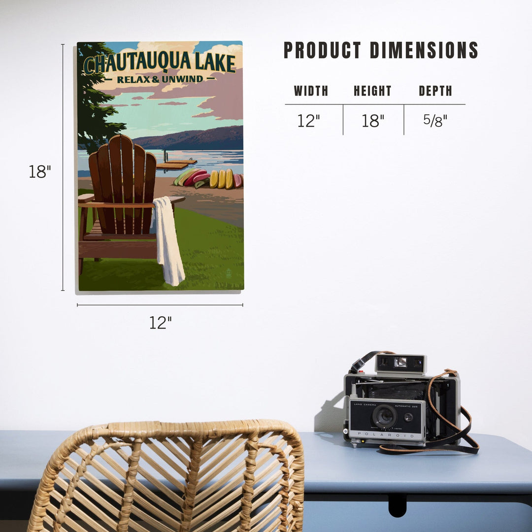 Chautauqua Lake, New York, Lake & Adirondack Chair, Lantern Press Artwork, Wood Signs and Postcards - Lantern Press
