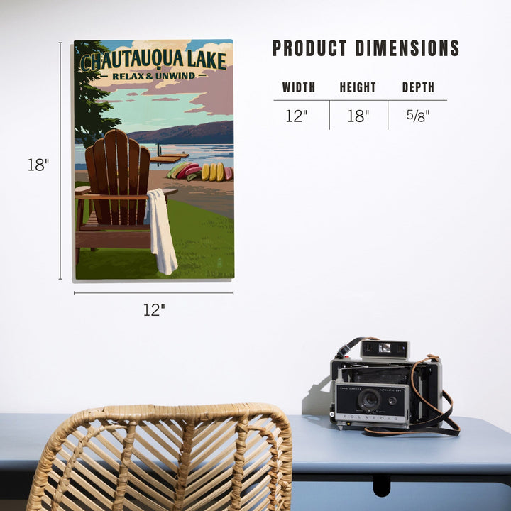 Chautauqua Lake, New York, Lake & Adirondack Chair, Lantern Press Artwork, Wood Signs and Postcards - Lantern Press