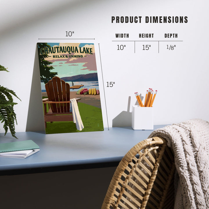 Chautauqua Lake, New York, Lake & Adirondack Chair, Lantern Press Artwork, Wood Signs and Postcards - Lantern Press