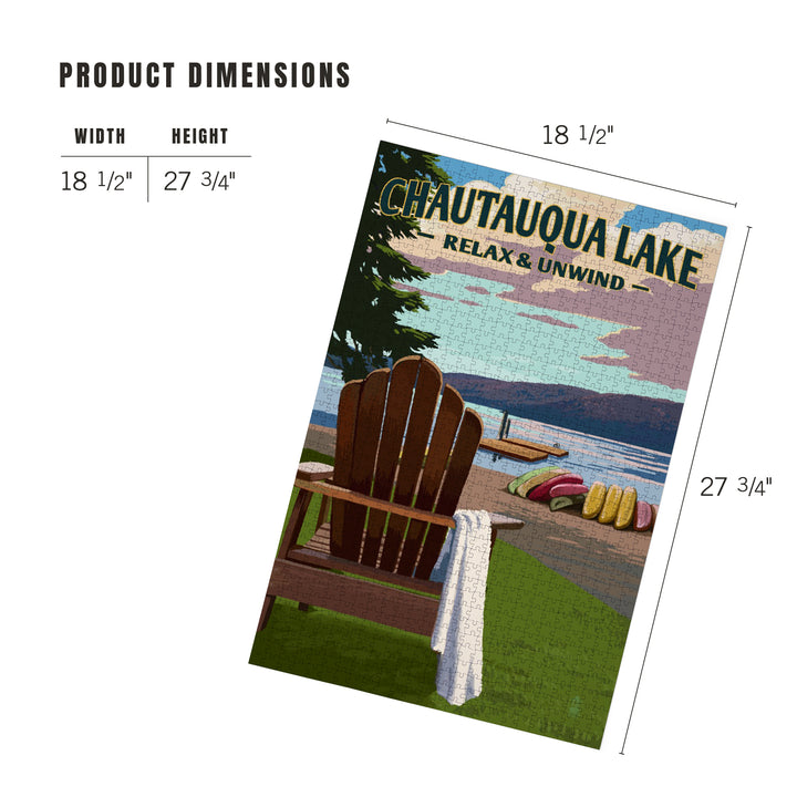 Chautauqua Lake, New York, Lake and Adirondack Chair, Jigsaw Puzzle Puzzle Lantern Press