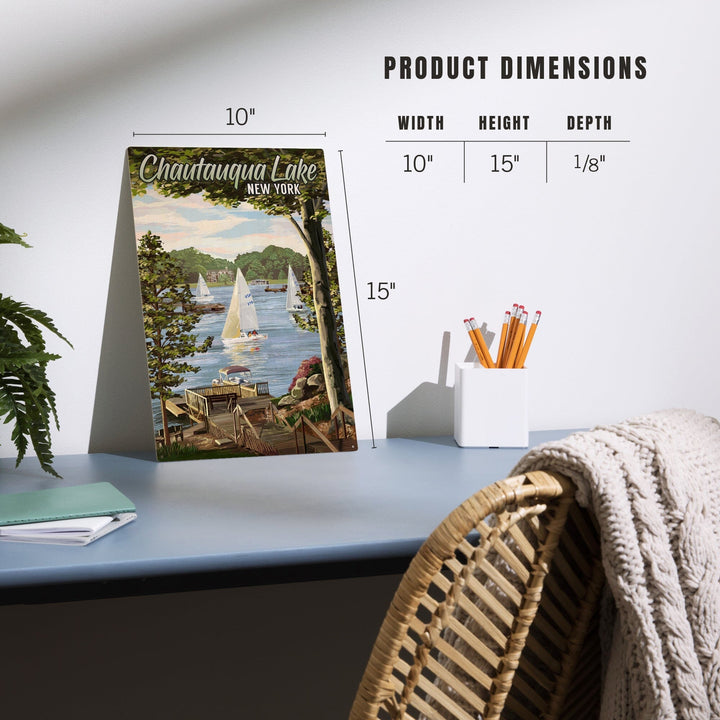 Chautauqua Lake, New York, Lake View & Sailboats, Lantern Press Artwork, Wood Signs and Postcards - Lantern Press