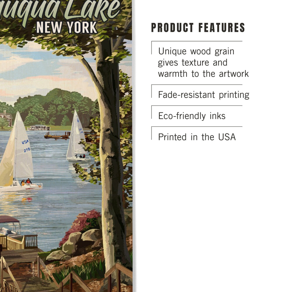 Chautauqua Lake, New York, Lake View & Sailboats, Lantern Press Artwork, Wood Signs and Postcards - Lantern Press