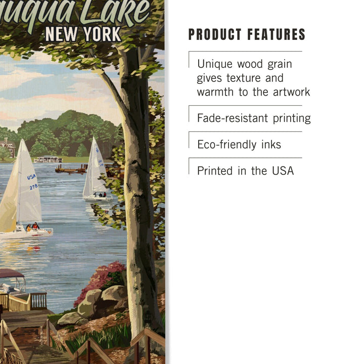 Chautauqua Lake, New York, Lake View & Sailboats, Lantern Press Artwork, Wood Signs and Postcards - Lantern Press