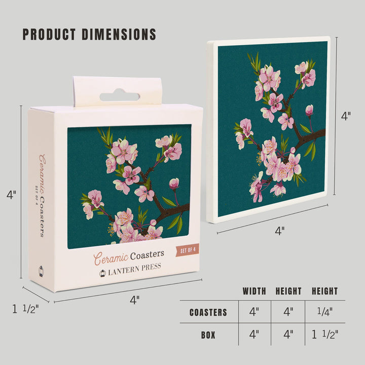 Cherry Blossoms, Letterpress, Coasters Coasters Lantern Press
