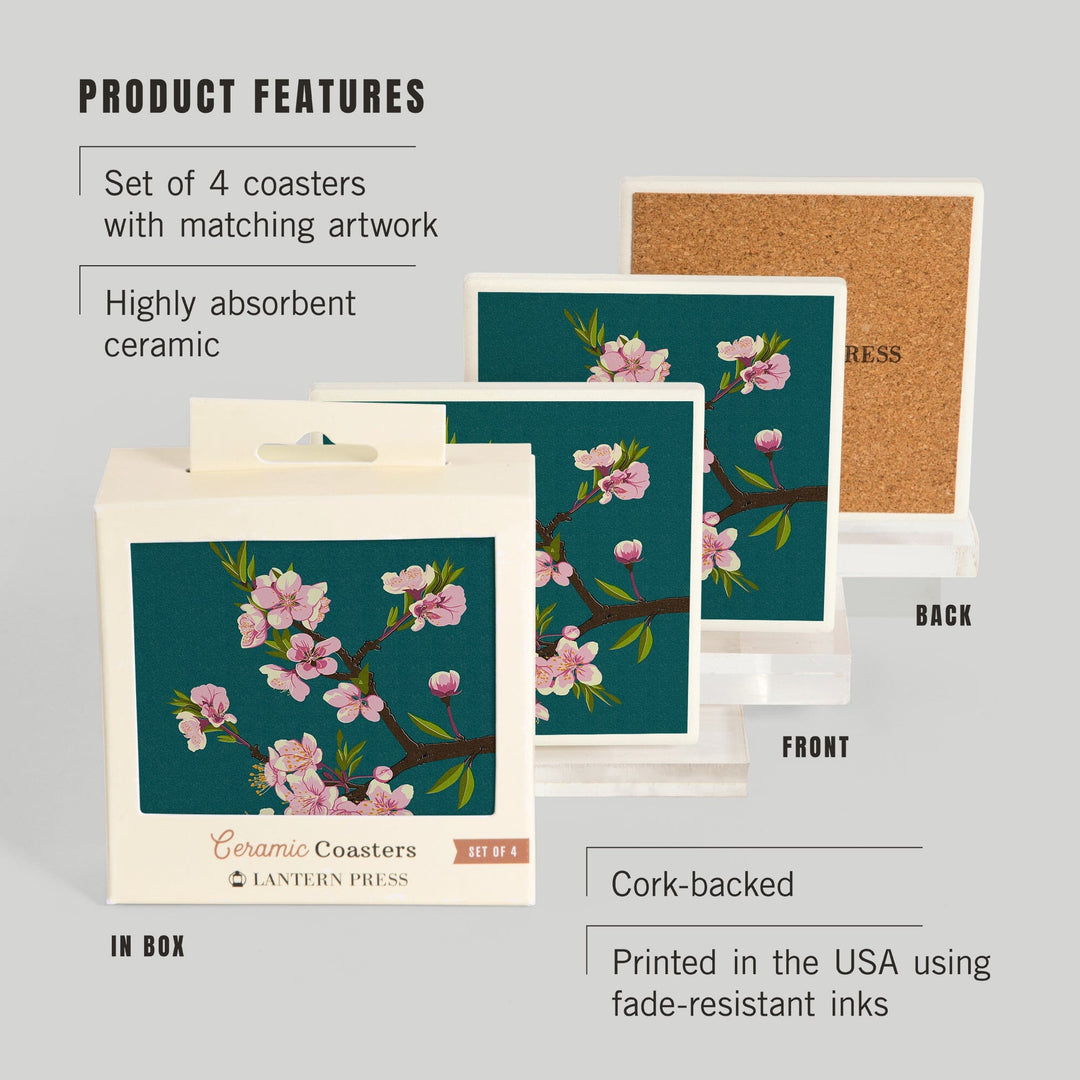 Cherry Blossoms, Letterpress, Coasters Coasters Lantern Press