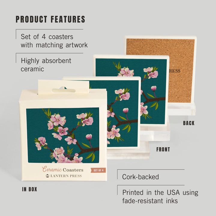 Cherry Blossoms, Letterpress, Coasters Coasters Lantern Press