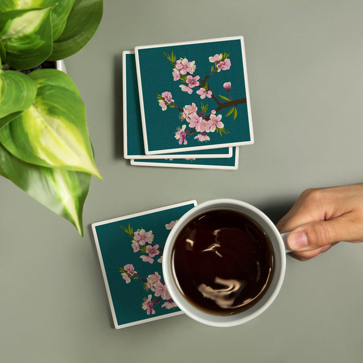 Cherry Blossoms, Letterpress, Coasters Coasters Lantern Press