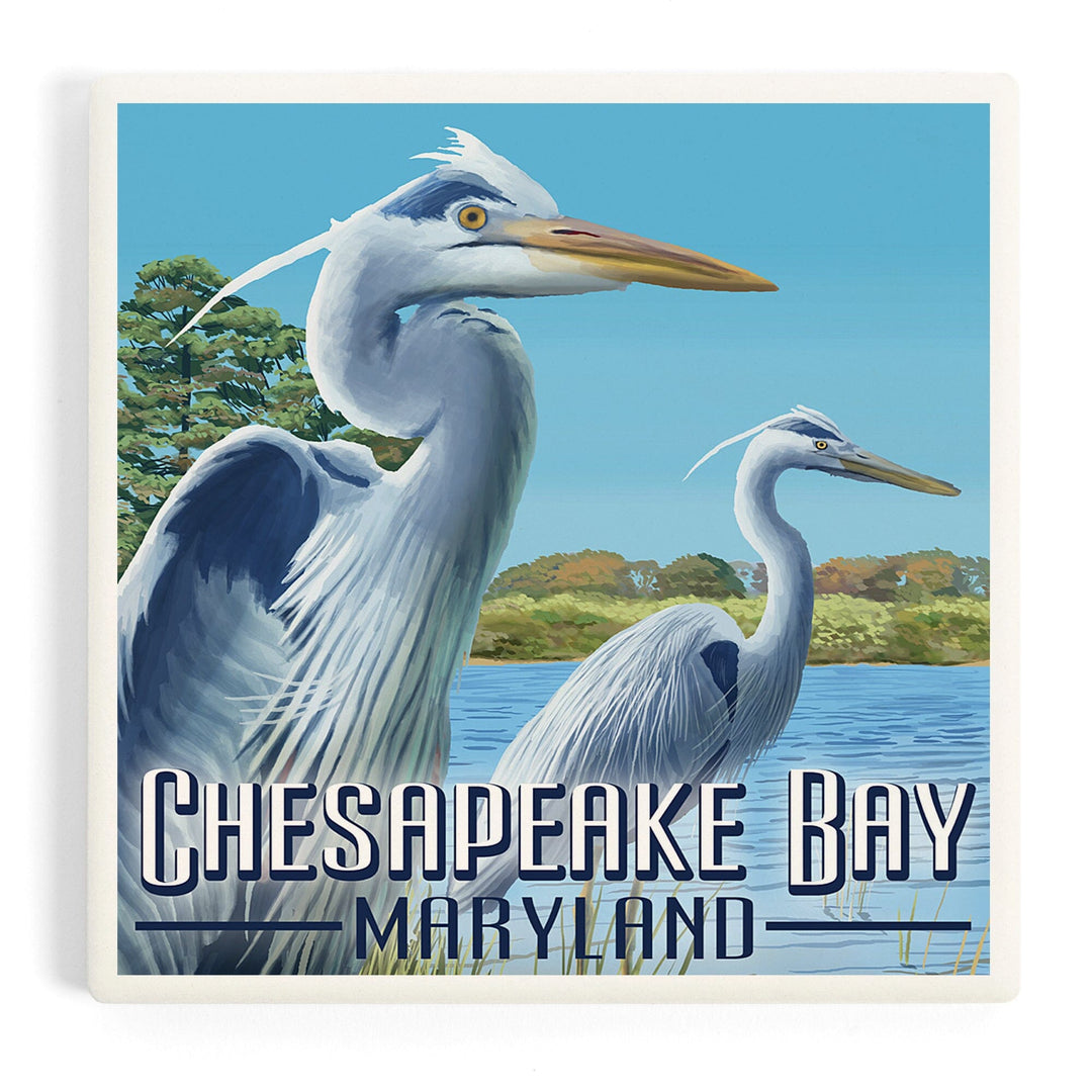 Chesapeake Bay, Maryland, Blue Heron, Coasters Coasters Lantern Press Coaster